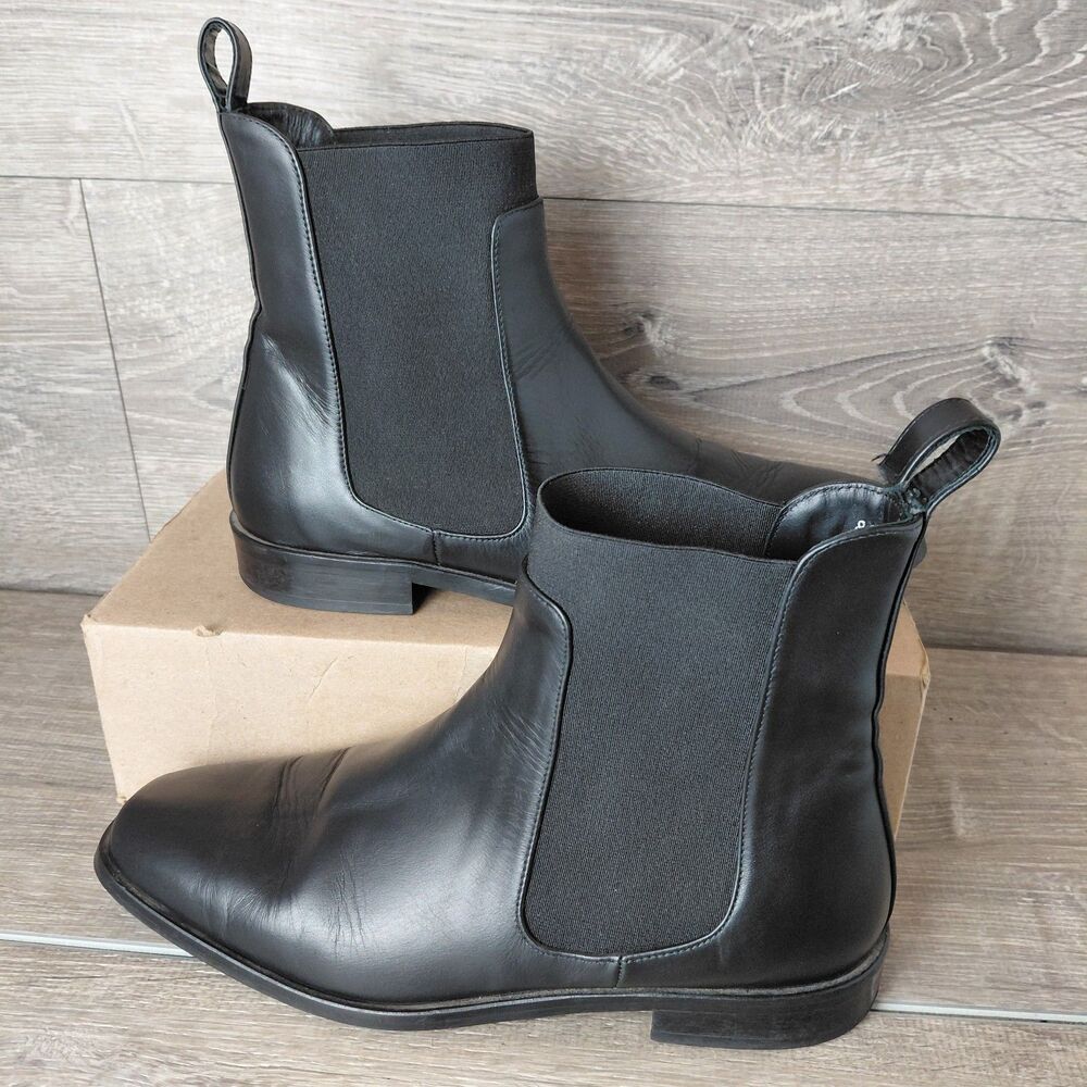 Everlane Chelsea Boots Womens 8.5 Black Italian Leather Pull On Classic Ankle